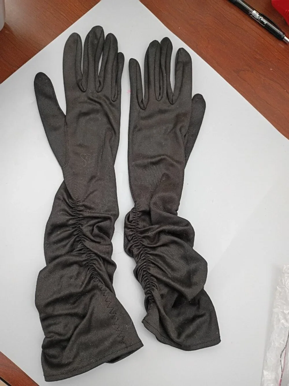 Vintage Black Evening Gloves Mid Century Nylon very good condition